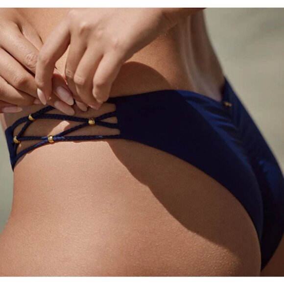 NWT Pilyq Midnight Gold Strappy Braided MD Bikini Swim Bottoms #94303 - Picture 2 of 2